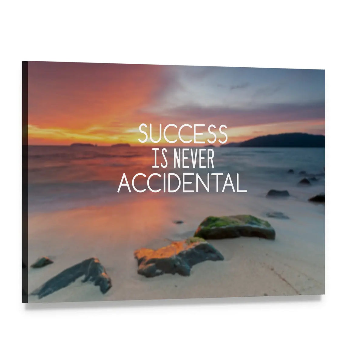 Success Is Never Accidental Beach Quote Canvas Wall Art, single panel gallery wrapped canvas, angled product view