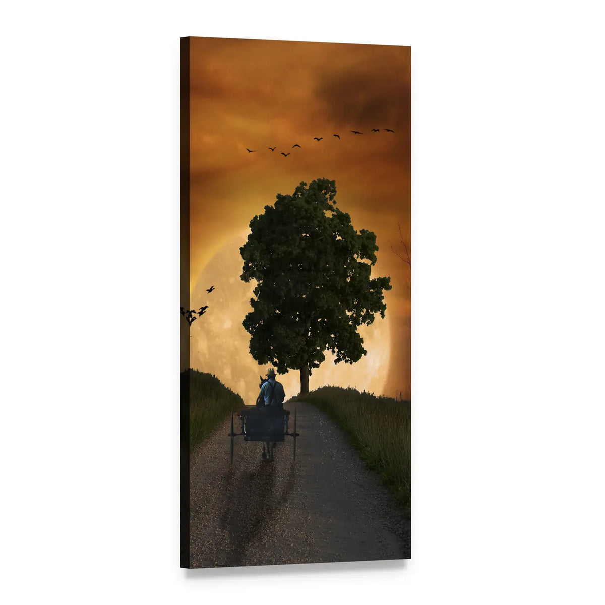 Moonlit Tree Path with Cart Vertical Canvas Wall Art, 1 panel 1 Vertical layout gallery wrapped canvas set, angled product view