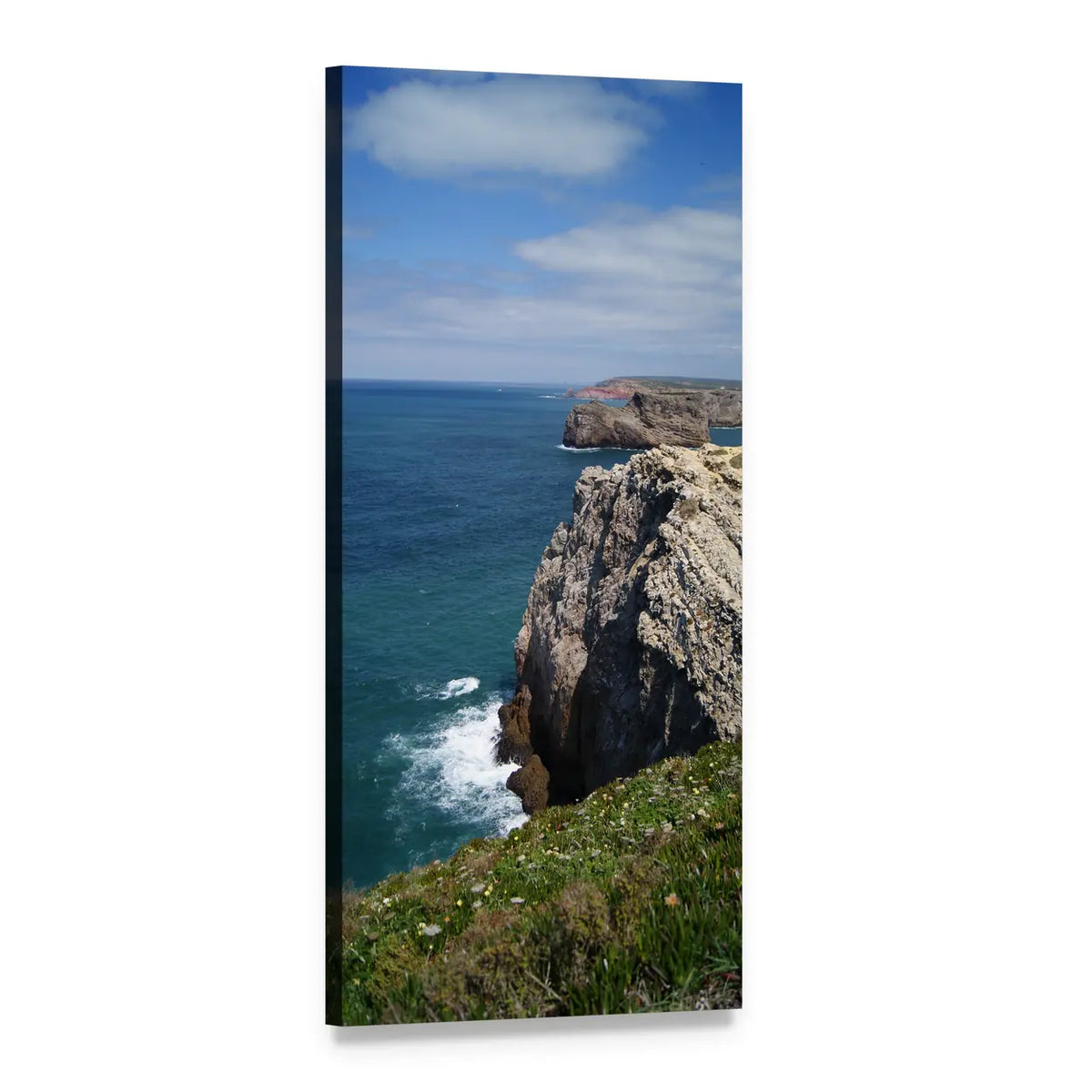 Algarve West Coast Beach Scene Vertical Canvas Wall Art, 1 panel 1 Vertical layout gallery wrapped canvas set, angled product view