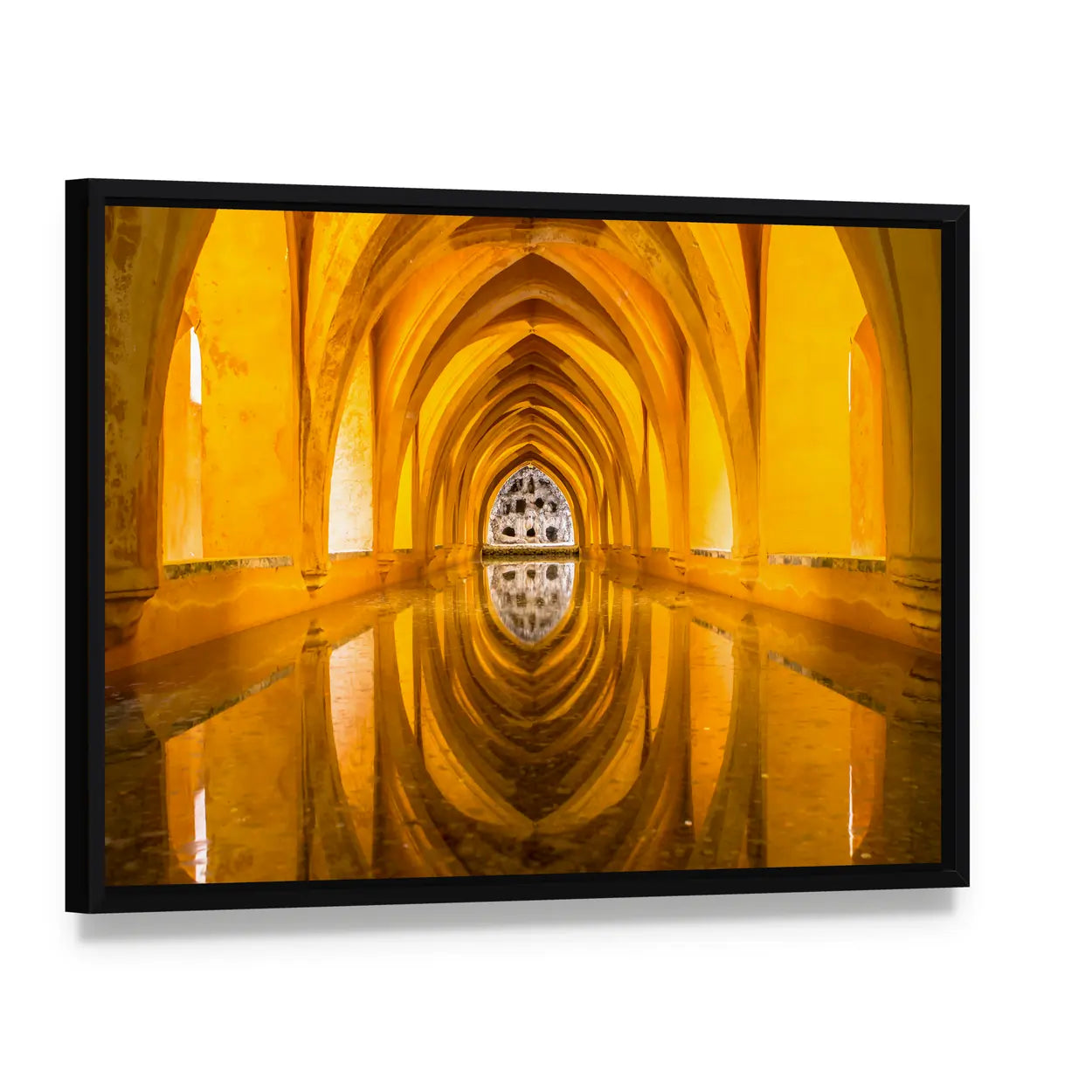 Royal Bathroom Alcazar In Sevilla Spain Canvas Wall Art, framed canvas in a black floater frame, angled product view
