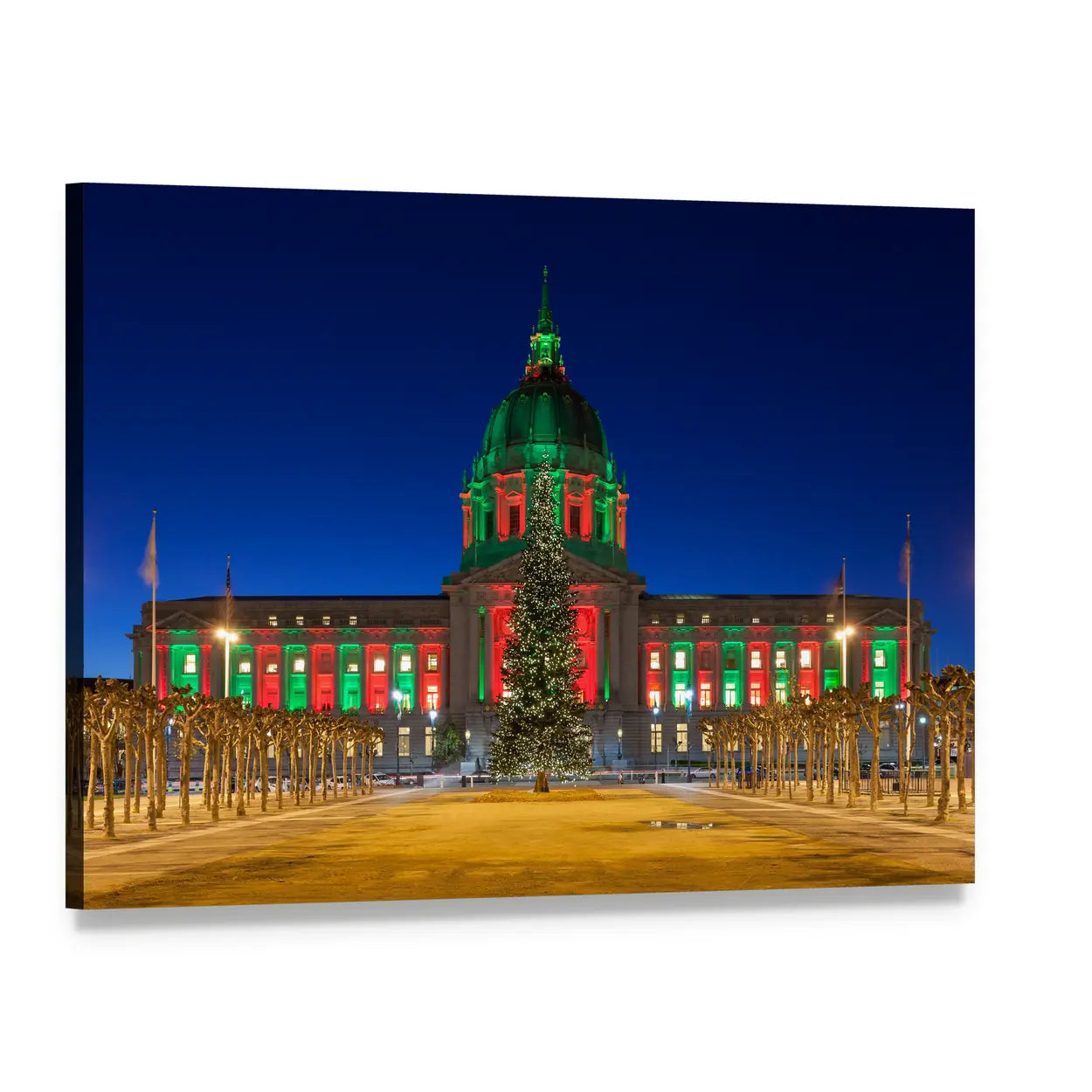 San Francisco City Hall at Night Canvas Wall Art, single panel gallery wrapped canvas, angled product view