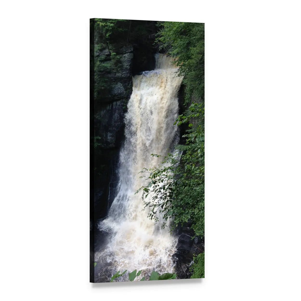 Bushkill Falls Waterfall Vertical Canvas Wall Art, 1 panel 1 Vertical layout gallery wrapped canvas set, angled product view