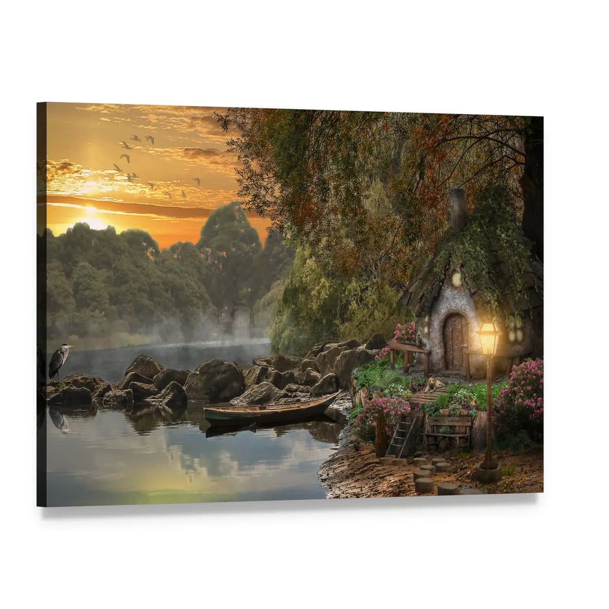 Fairy House on the Lake Canvas Wall Art, single panel gallery wrapped canvas, angled product view