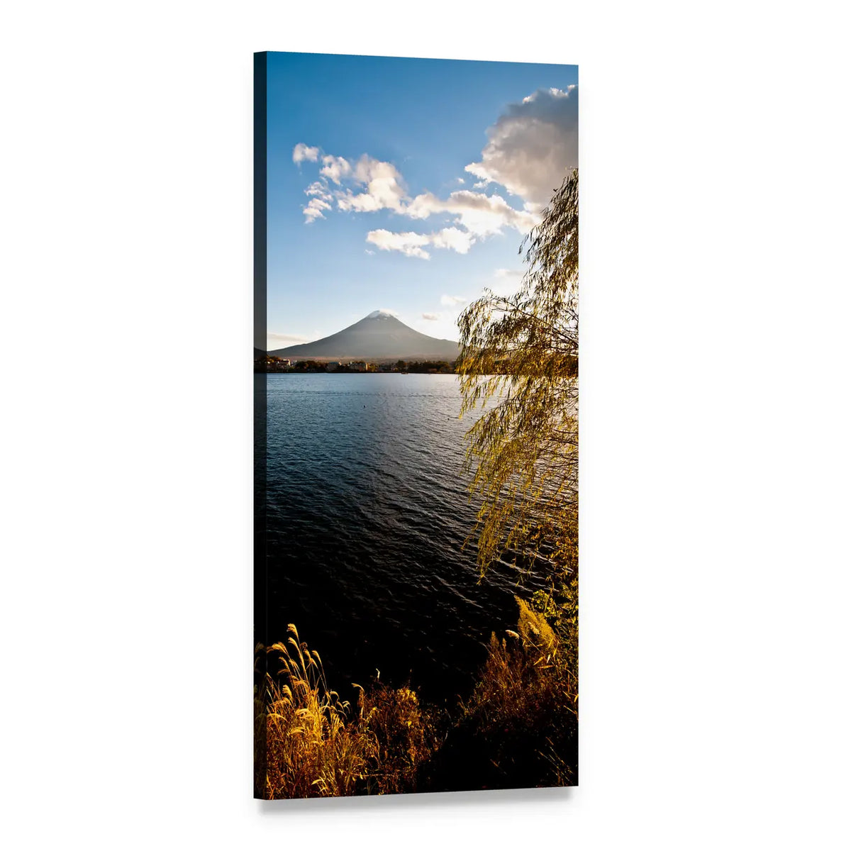 Mount Fuji and Lake Kawaguchi Vertical Canvas Wall Art, 1 panel 1 Vertical layout gallery wrapped canvas set, angled product view