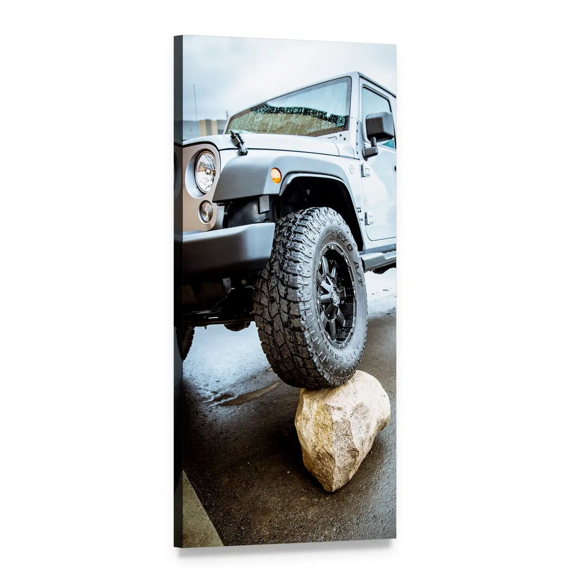 Adventure Jeep on Boulder Vertical Canvas Wall Art, 1 panel 1 Vertical layout gallery wrapped canvas set, angled product view