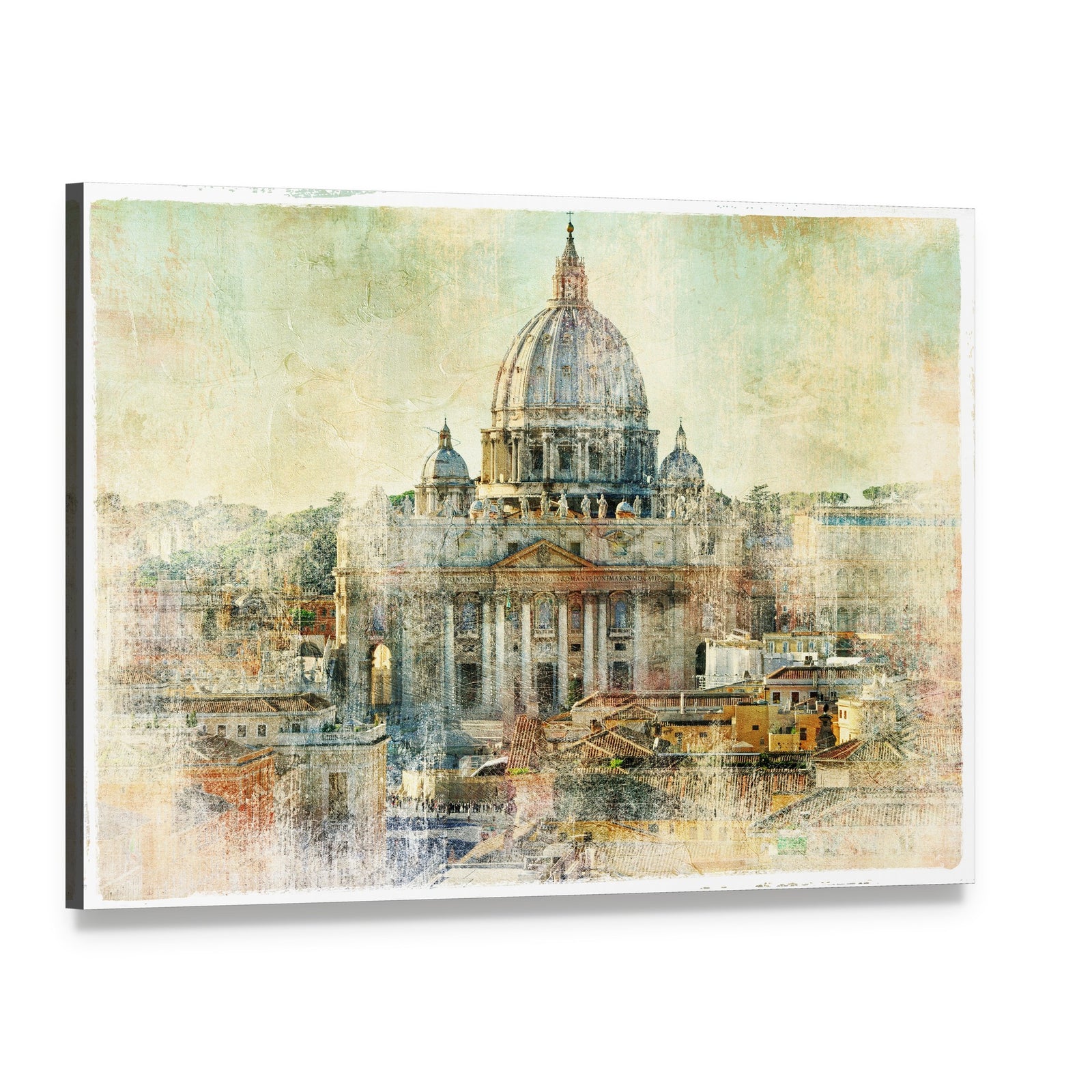 St. Peter's Basilica Vatican City Painting Canvas Wall Art, single panel gallery wrapped canvas, angled product view