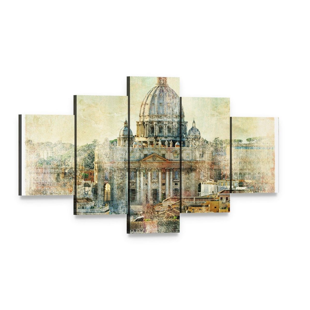 St. Peter's Basilica Vatican City Painting Canvas Wall Art, 5 panel 5 Star layout gallery wrapped canvas set, angled product view