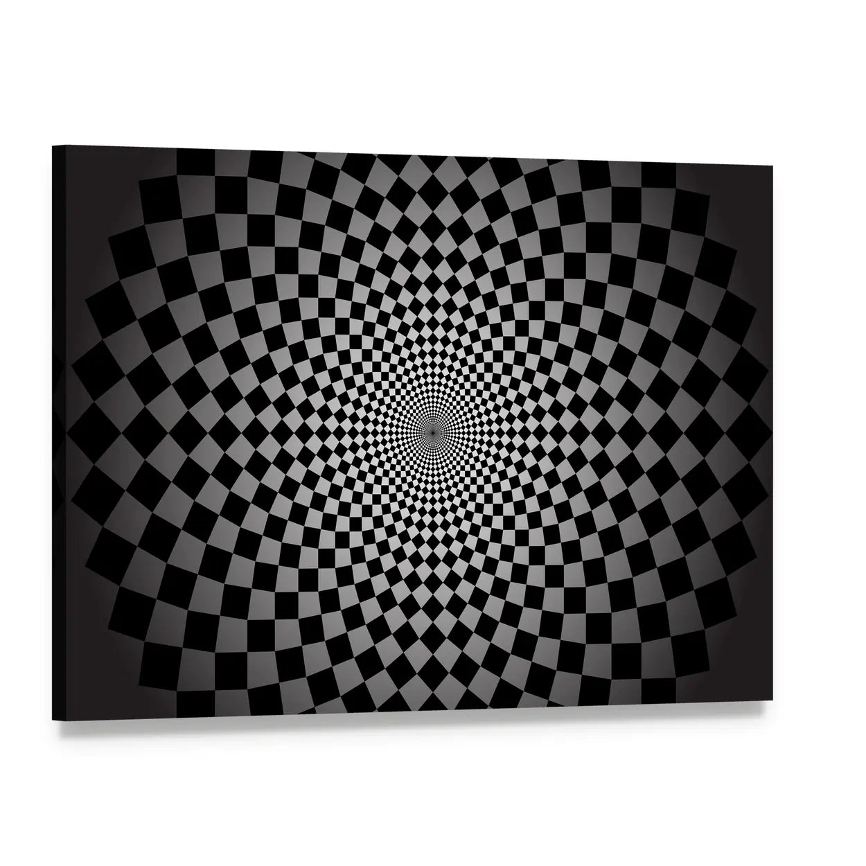 Concentric Checkered Vortex Canvas Wall Art, single panel gallery wrapped canvas, angled product view