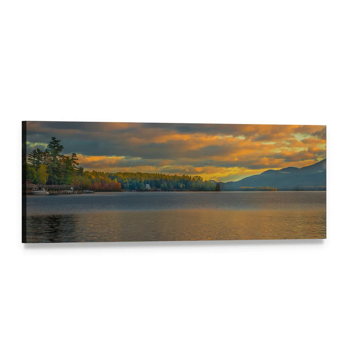 Lake George Summer Sunset, New York Panoramic Canvas Wall Art, single panel gallery wrapped canvas, angled product view