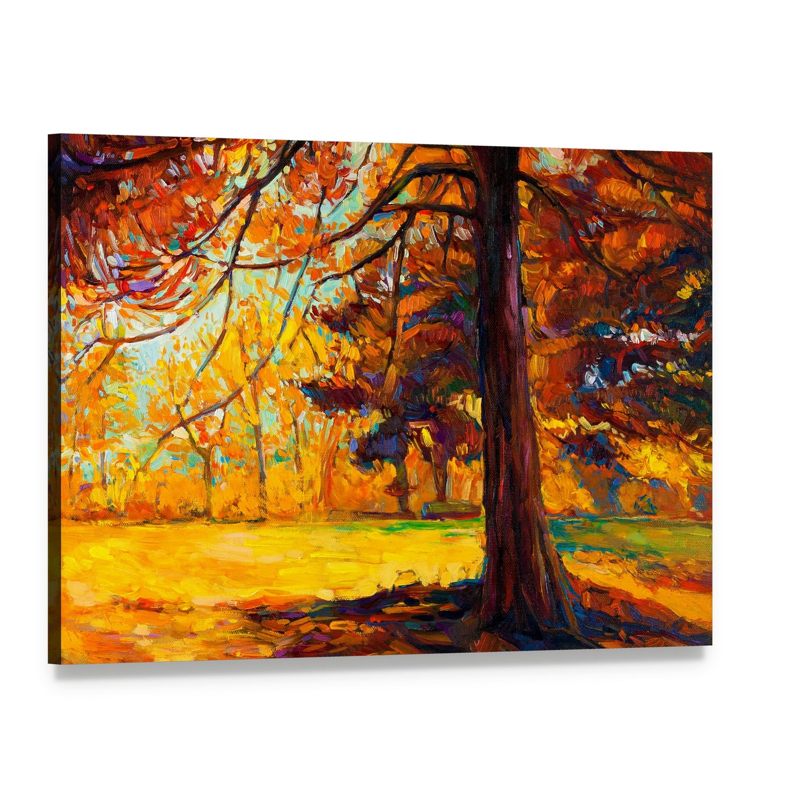 Big Tree in Autumn Canvas Wall Art, single panel gallery wrapped canvas, angled product view