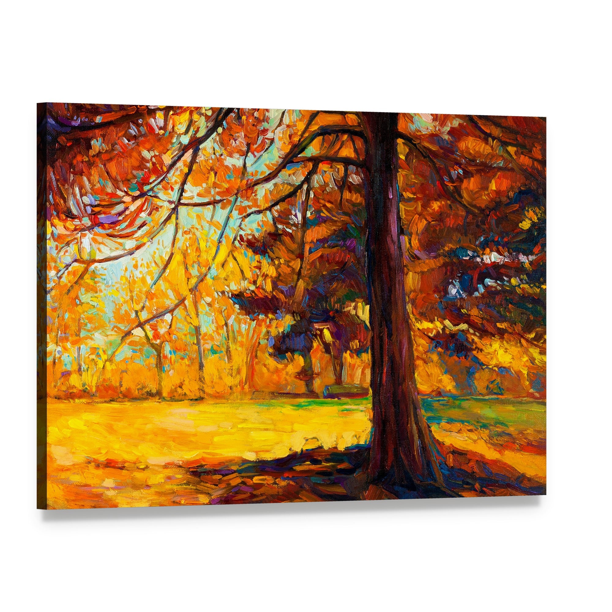 Big Tree in Autumn Canvas Wall Art, single panel gallery wrapped canvas, angled product view
