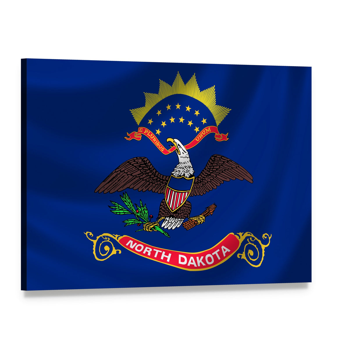 North Dakota Flag with Bald Eagle Canvas Wall Art, single panel gallery wrapped canvas, angled product view