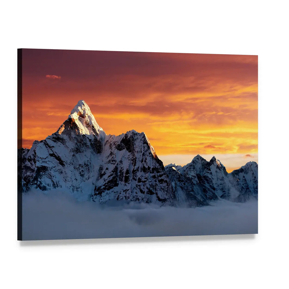 Ama Dablam at Sunset Canvas Wall Art, single panel gallery wrapped canvas, angled product view