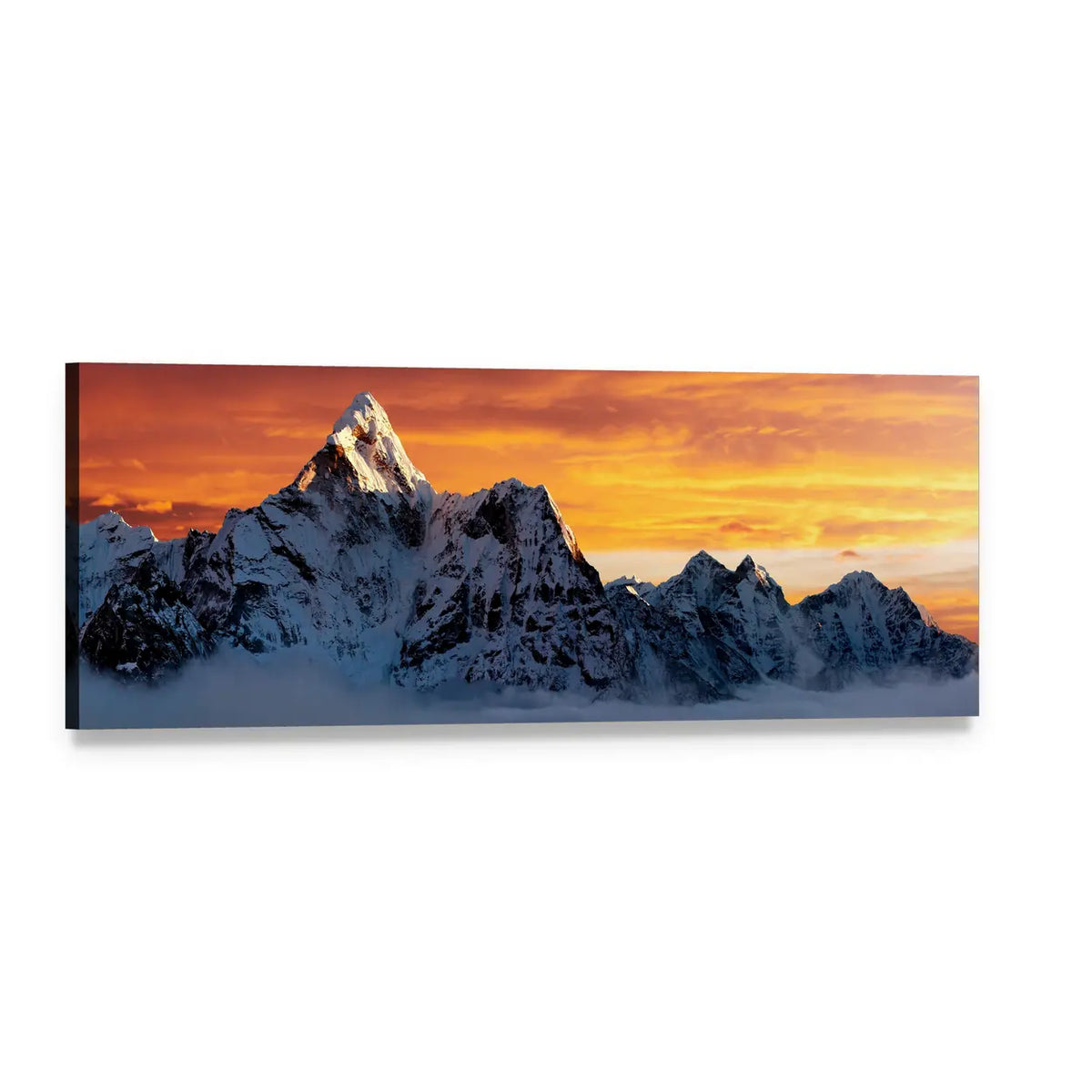 Evening at Ama Dablam Panoramic Canvas Wall Art, single panel gallery wrapped canvas, angled product view