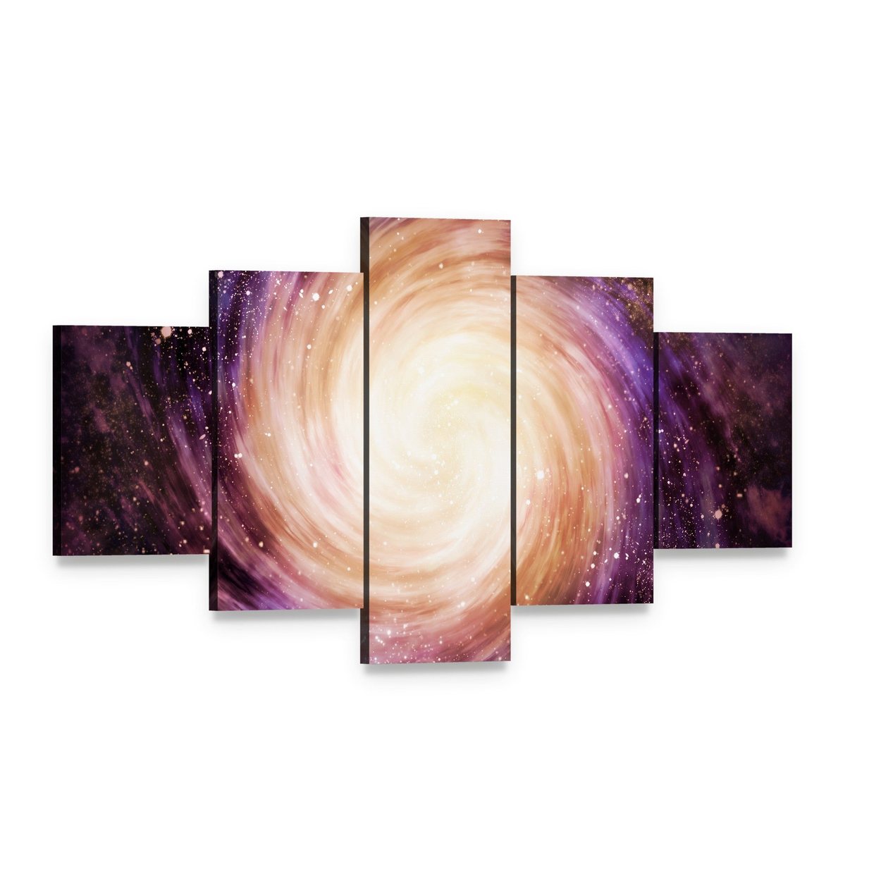 Distant Spiral Galaxy Canvas Wall Art, 5 panel 5 Star layout gallery wrapped canvas set, angled product view