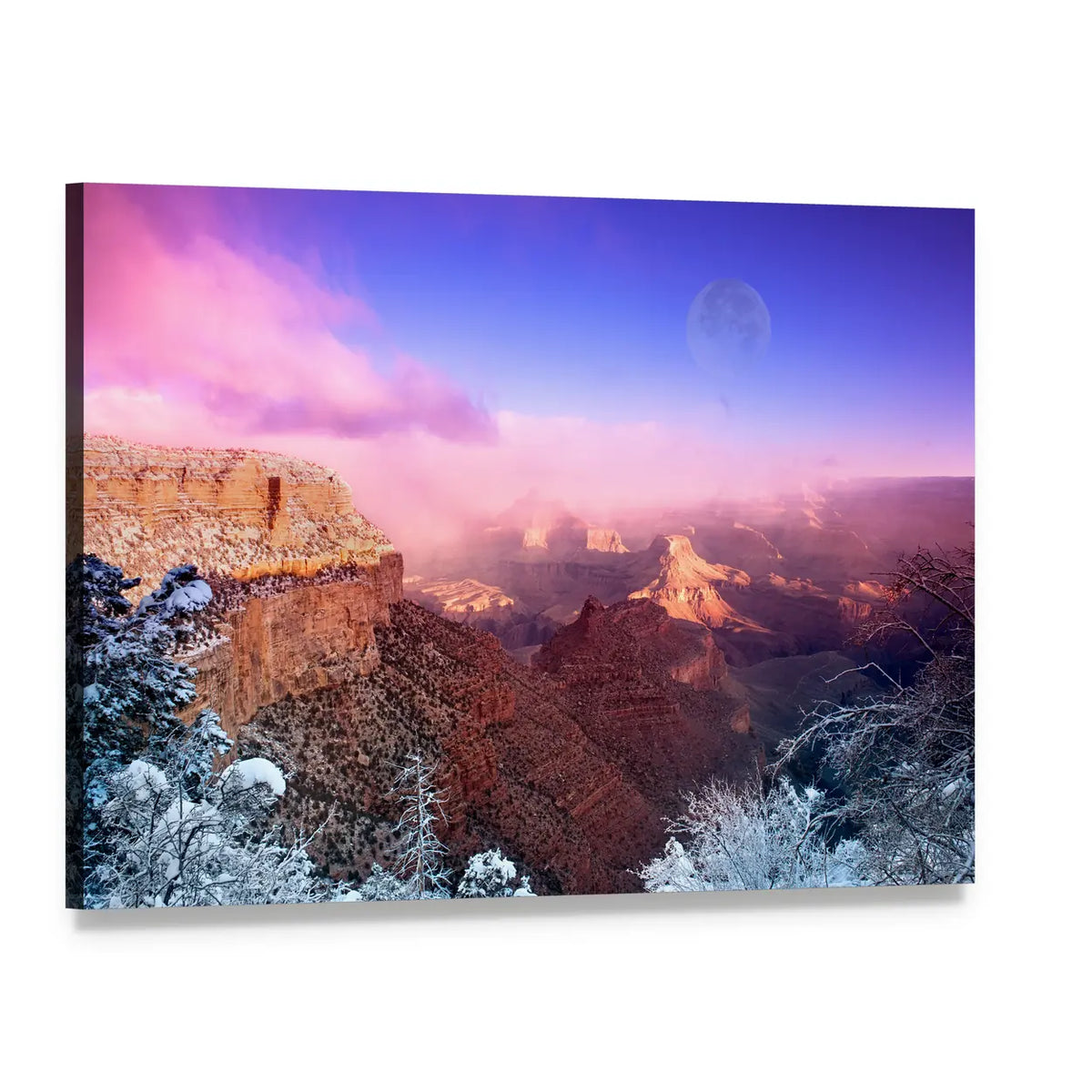 Grand Canyon in Winter Canvas Wall Art, single panel gallery wrapped canvas, angled product view