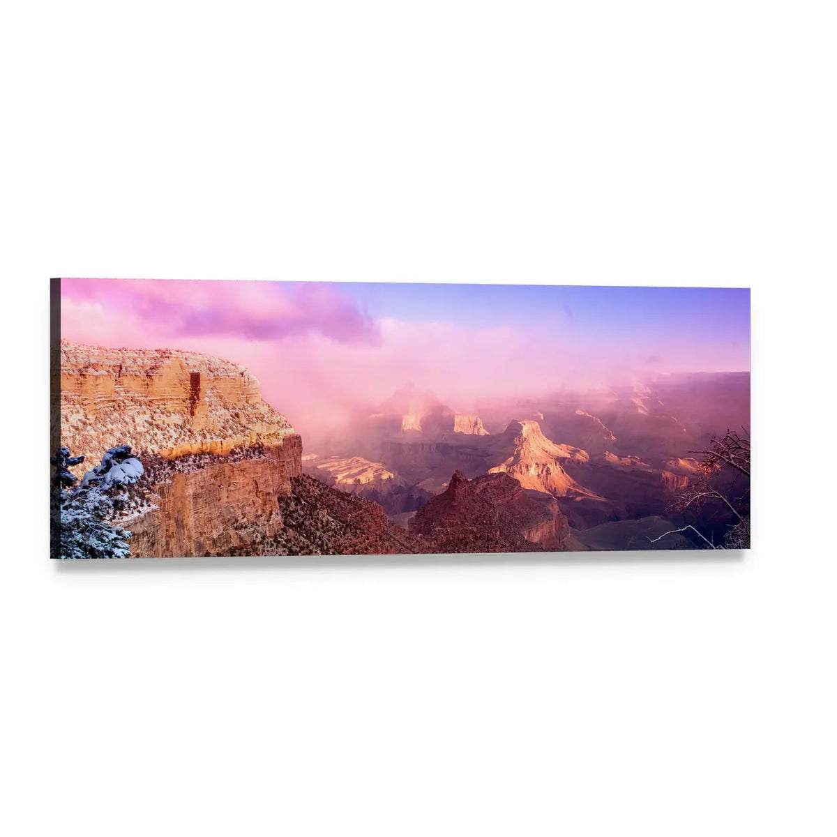 Grand Canyon in Winter Panoramic Canvas Wall Art, single panel gallery wrapped canvas, angled product view