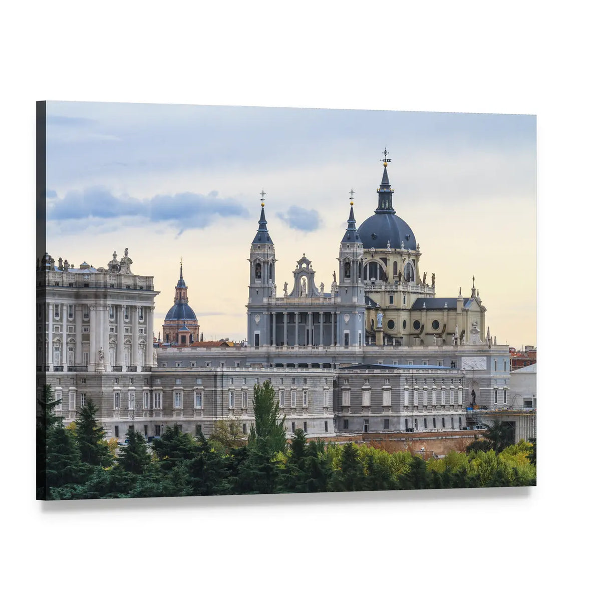 Almudena Cathedral Neoclassical Facade Canvas Wall Art, single panel gallery wrapped canvas, angled product view
