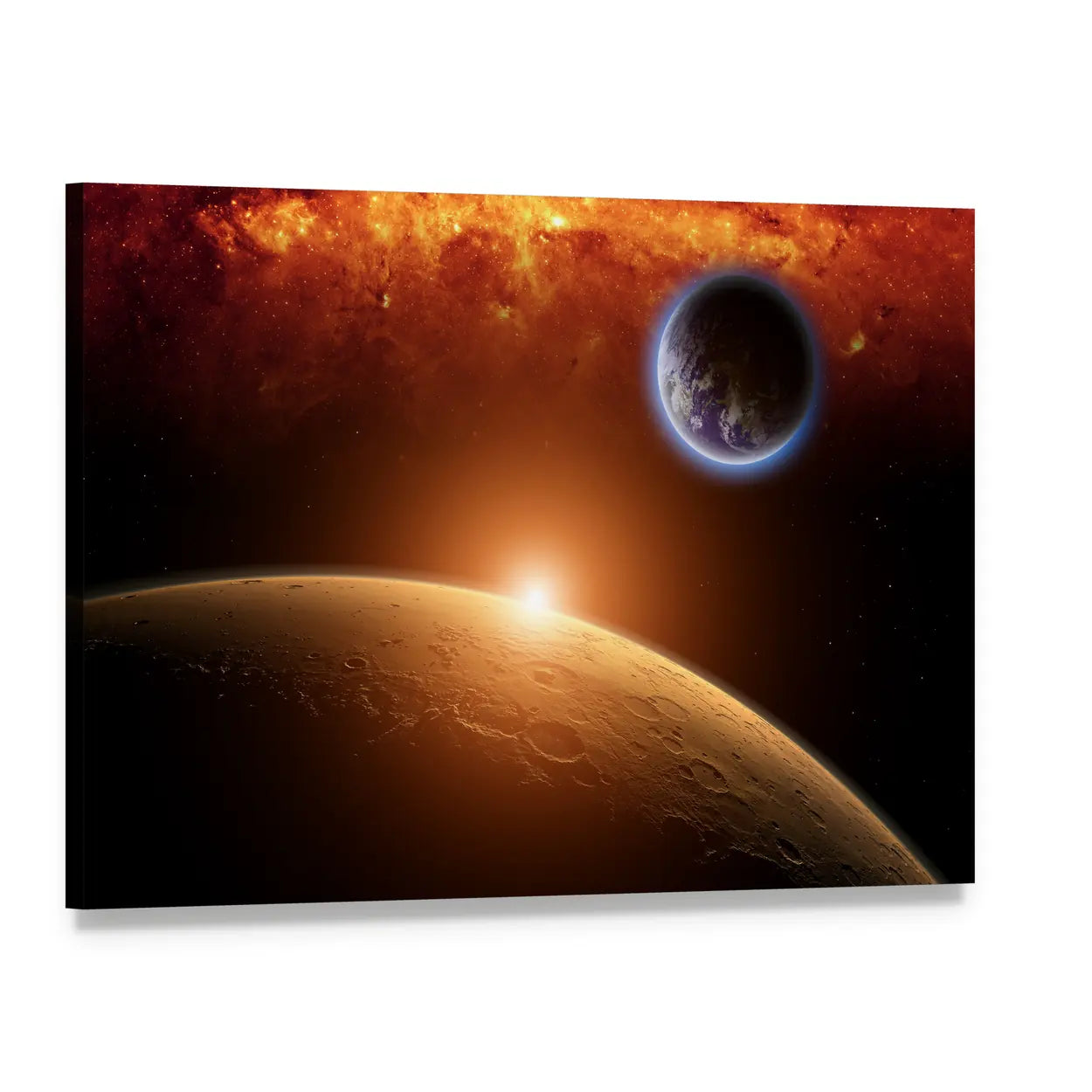 Earth and Mars in Red Galaxy Canvas Wall Art, single panel gallery wrapped canvas, angled product view
