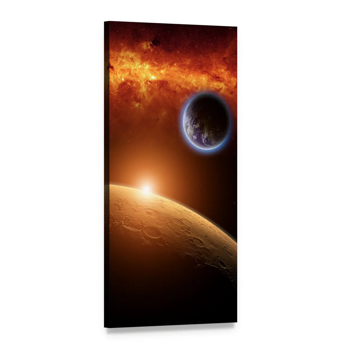 Earth and Mars in Space Vertical Canvas Wall Art, 1 panel 1 Vertical layout gallery wrapped canvas set, angled product view