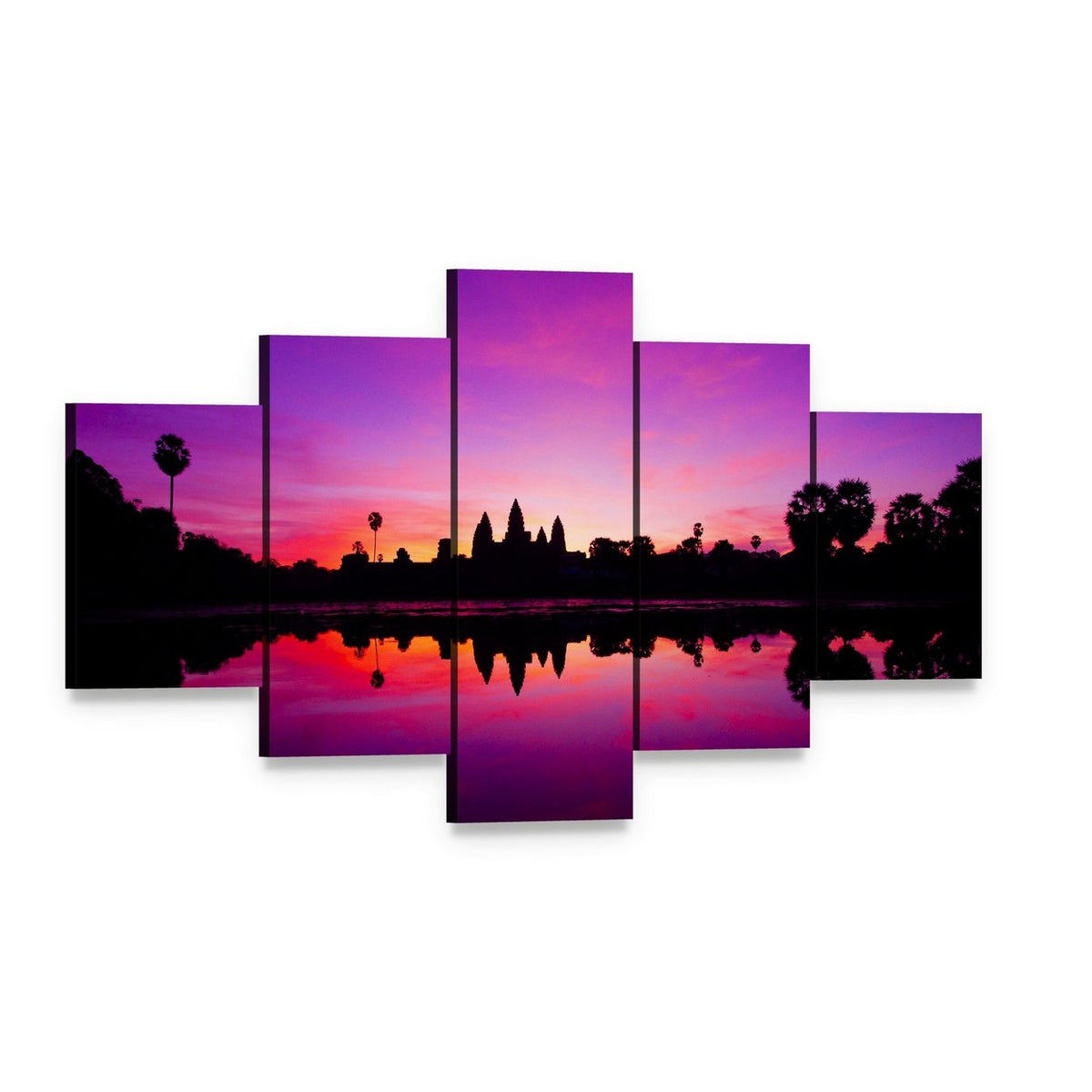 Angkor Wat Temple at Sunset Canvas Wall Art, 5 panel 5 Star layout gallery wrapped canvas set, angled product view