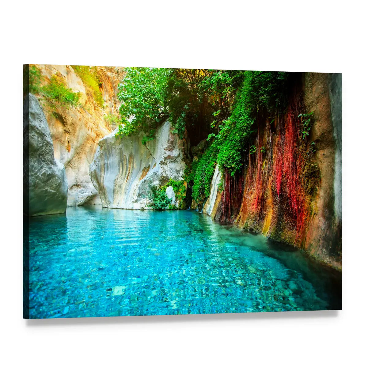 Turquoise Lake in Turkey Canvas Wall Art, single panel gallery wrapped canvas, angled product view