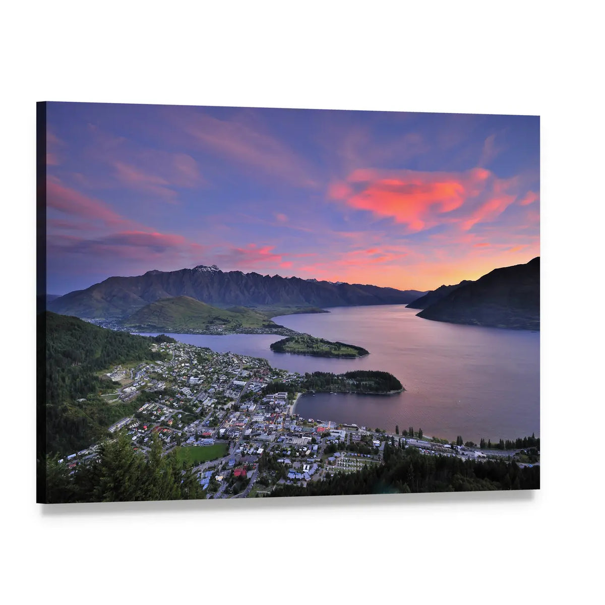 Queenstown at Dusk Canvas Wall Art, single panel gallery wrapped canvas, angled product view