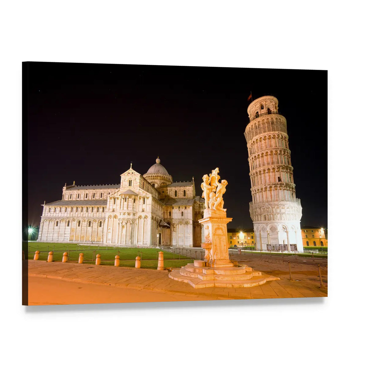 Pisa Plaza with Leaning Tower at Night Canvas Wall Art, single panel gallery wrapped canvas, angled product view