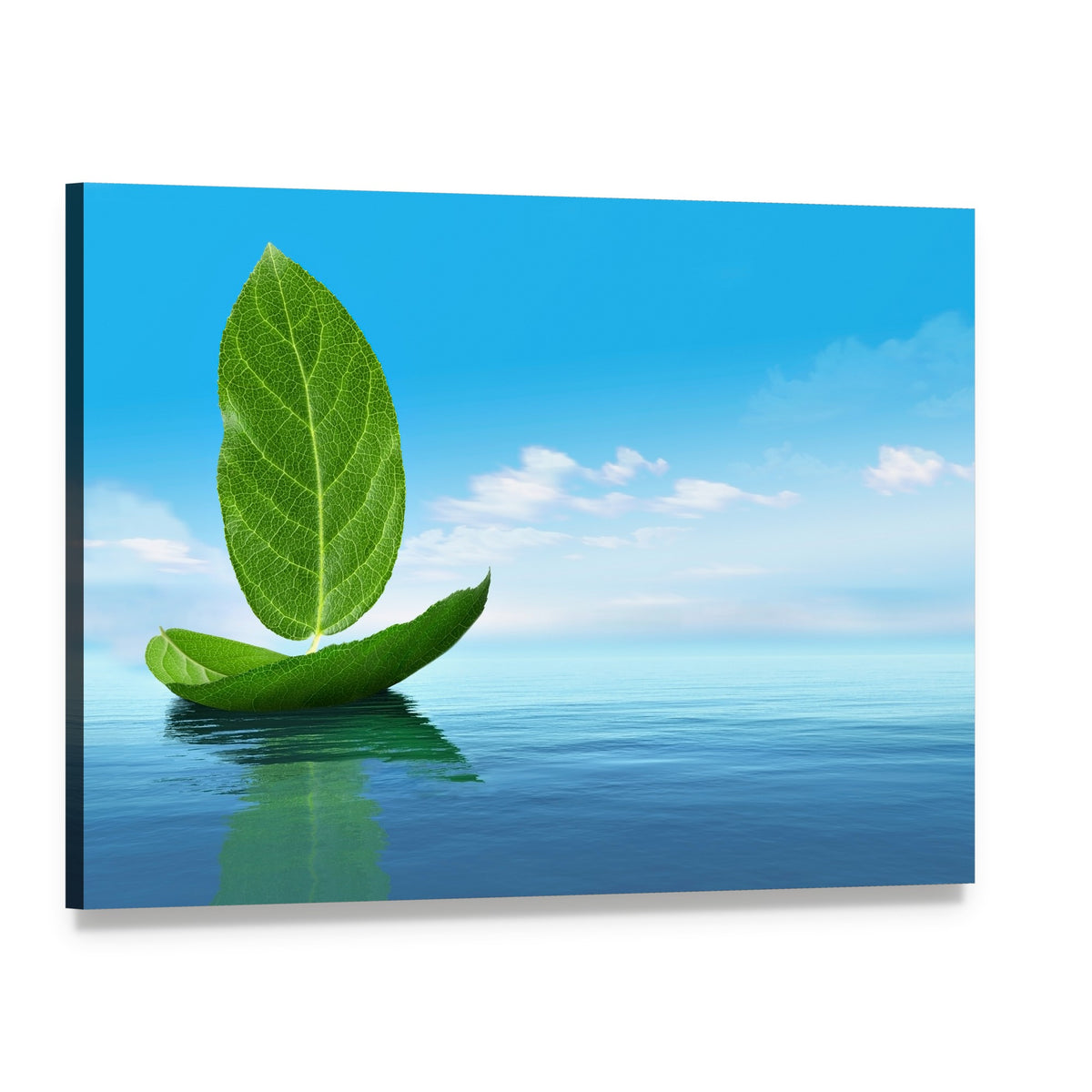 Sailboat Made of Leaves Canvas Wall Art, single panel gallery wrapped canvas, angled product view