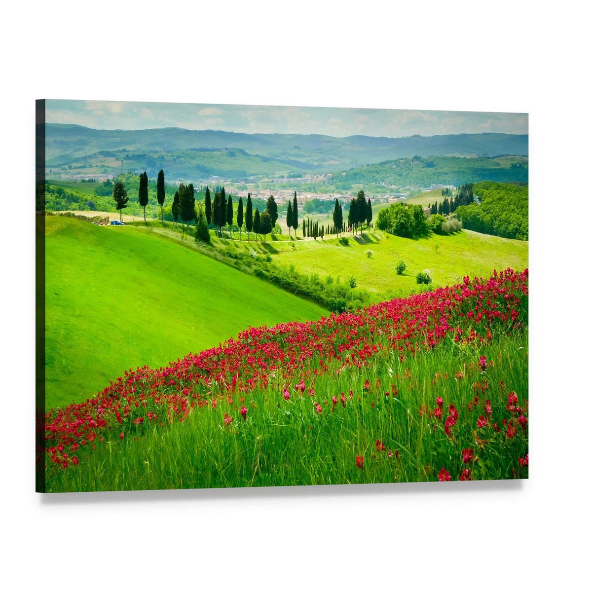 Tuscan Hill Landscape Canvas Wall Art, single panel gallery wrapped canvas, angled product view