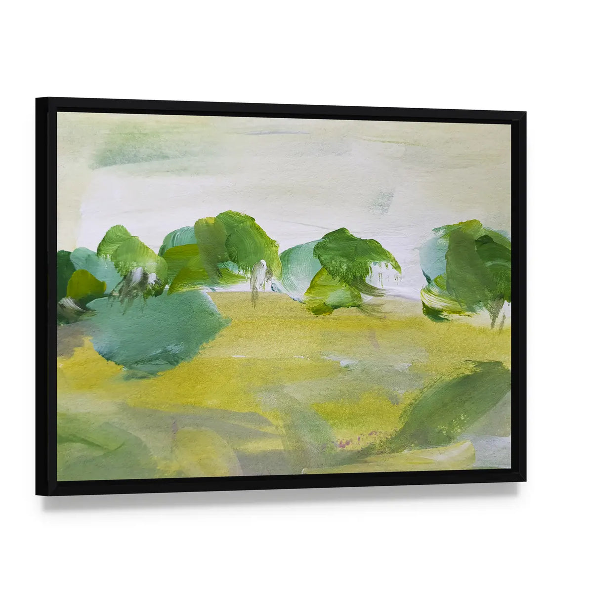 Summer Oil Painting Artwork Canvas Wall Art, framed canvas in a black floater frame, angled product view