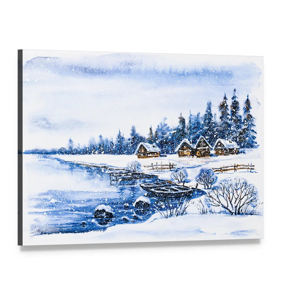 Frozen Winter Village Canvas Wall Art, single panel gallery wrapped canvas, angled product view