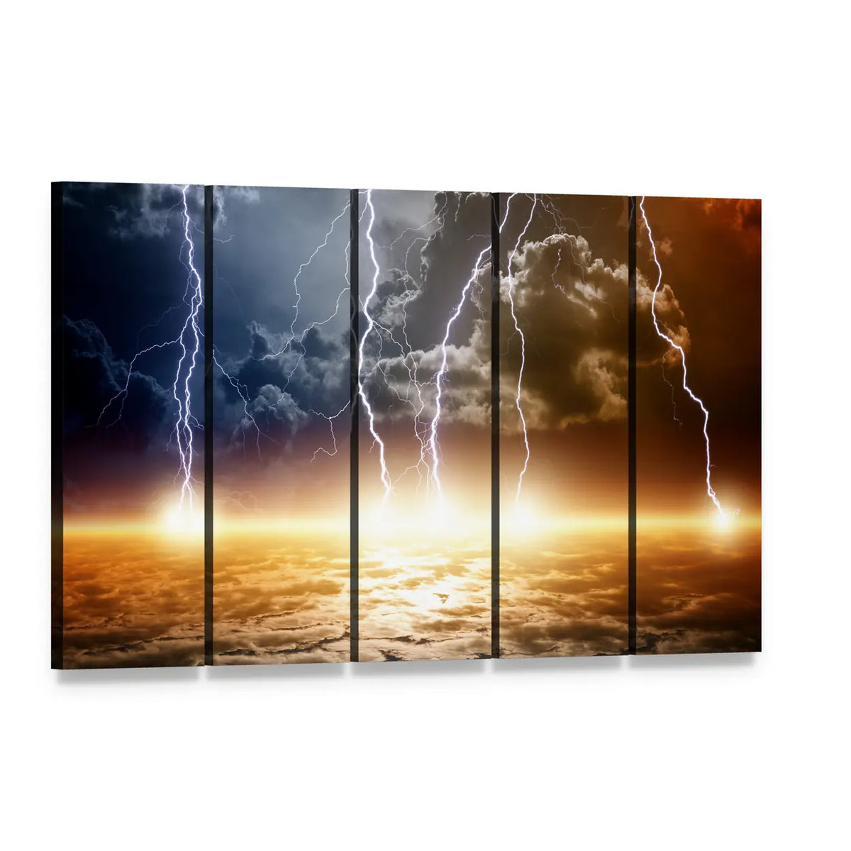 Dramatic Lightning Over Glowing Horizon Canvas Wall Art, 5 panel 5 Horizontal layout gallery wrapped canvas set, angled product view