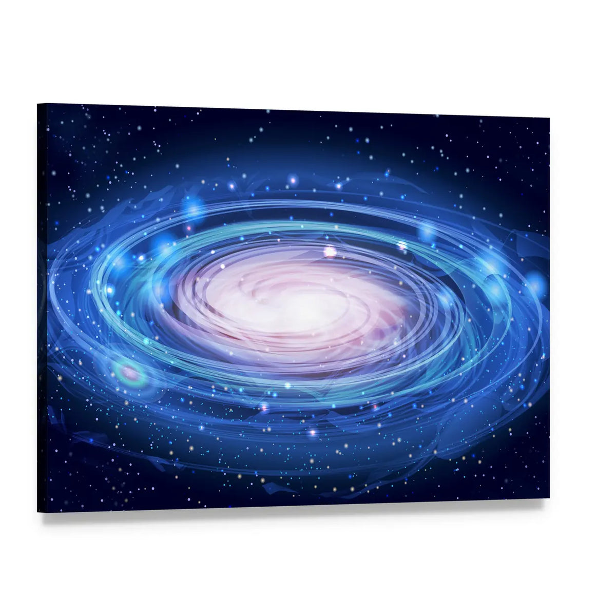 Blue Glowing Andromeda Galaxy Canvas Wall Art, single panel gallery wrapped canvas, angled product view