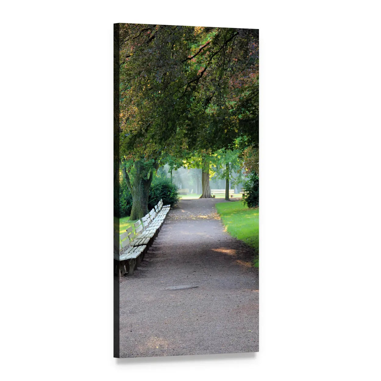 Benches Under a Tree Vertical Canvas Wall Art, 1 panel 1 Vertical layout gallery wrapped canvas set, angled product view