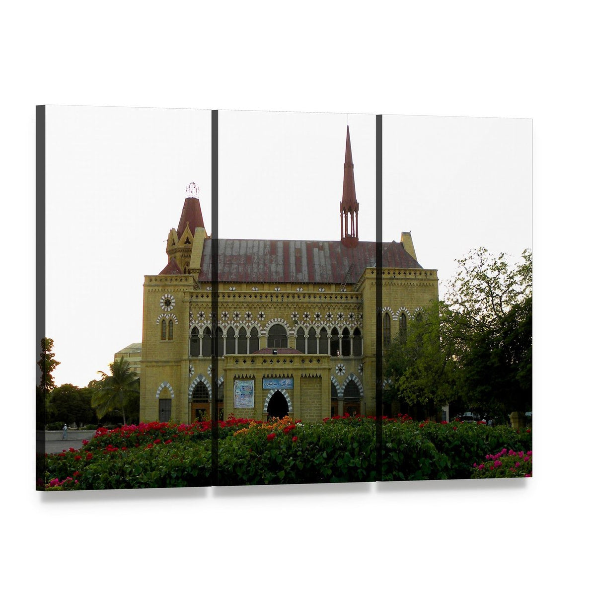 Frere Hall in Karachi Canvas Wall Art, 3 panel 3 Horizontal layout gallery wrapped canvas set, angled product view