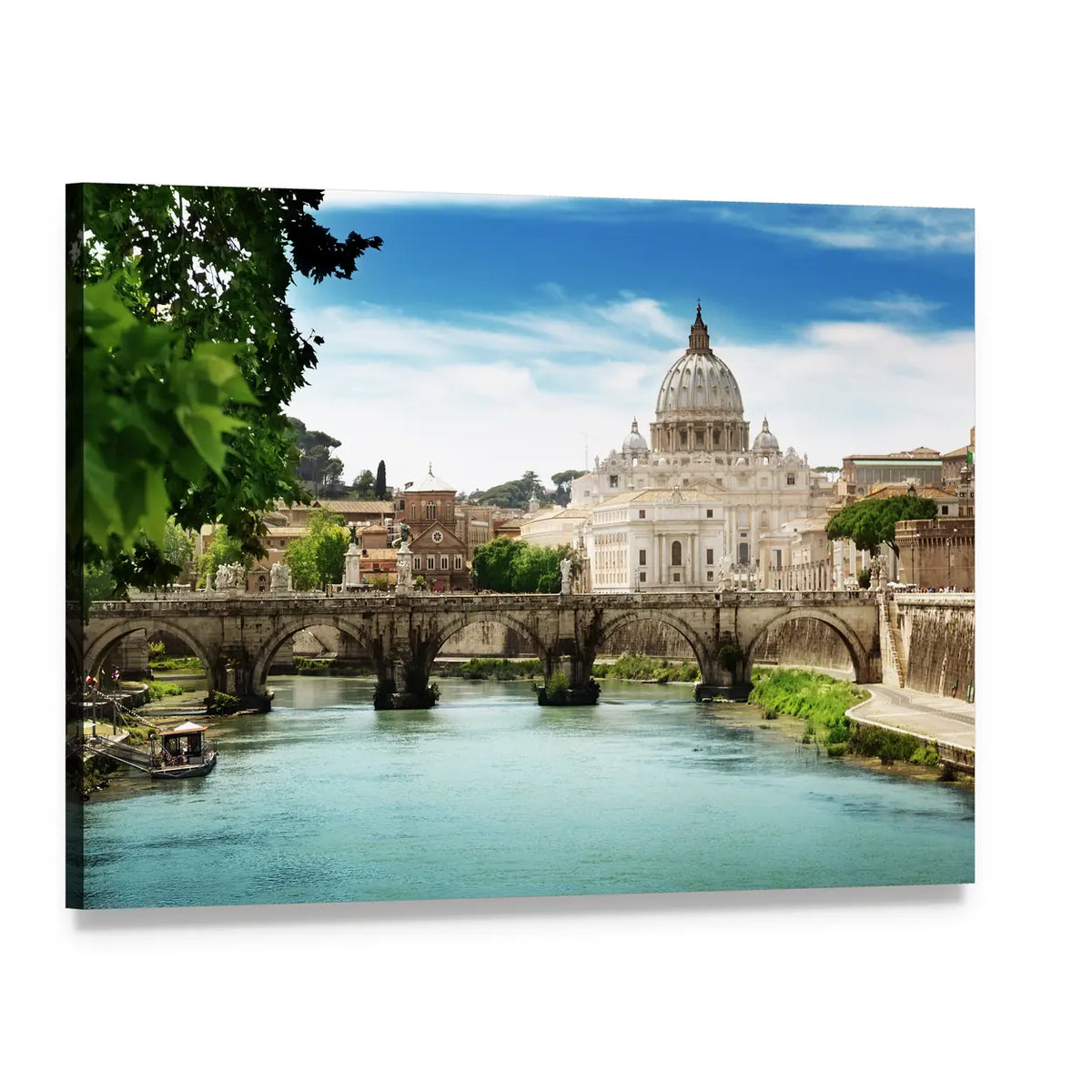 St. Peter's Basilica Over the Tiber Canvas Wall Art, single panel gallery wrapped canvas, angled product view