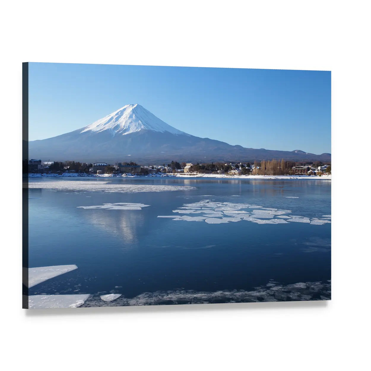 Mount Fuji Winter Reflection Canvas Wall Art, single panel gallery wrapped canvas, angled product view