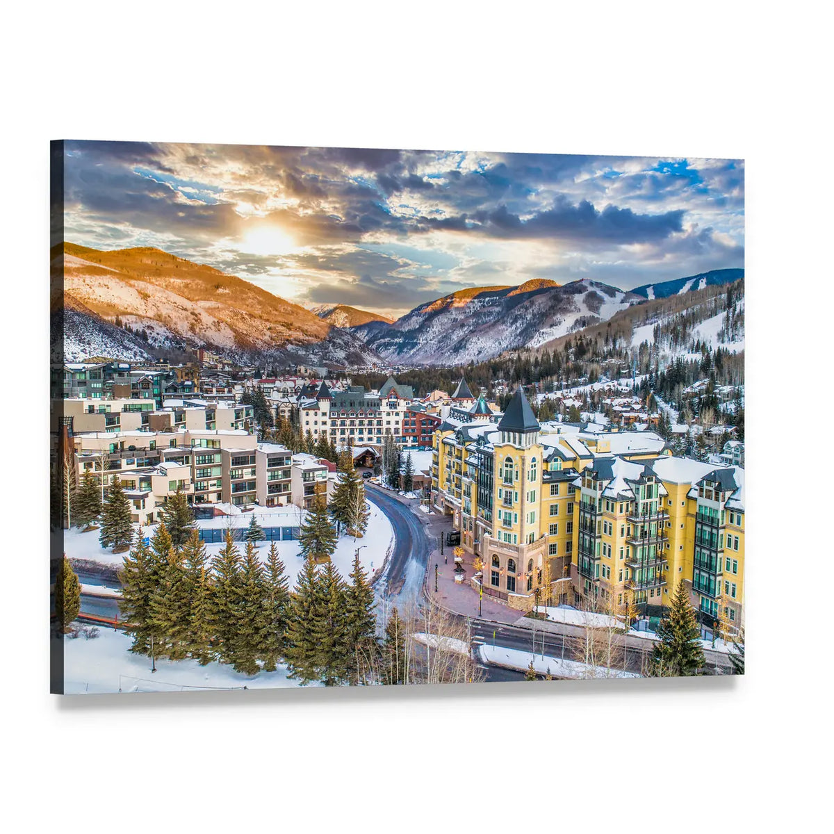 Vail Downtown In Colorado Canvas Wall Art, single panel gallery wrapped canvas, angled product view