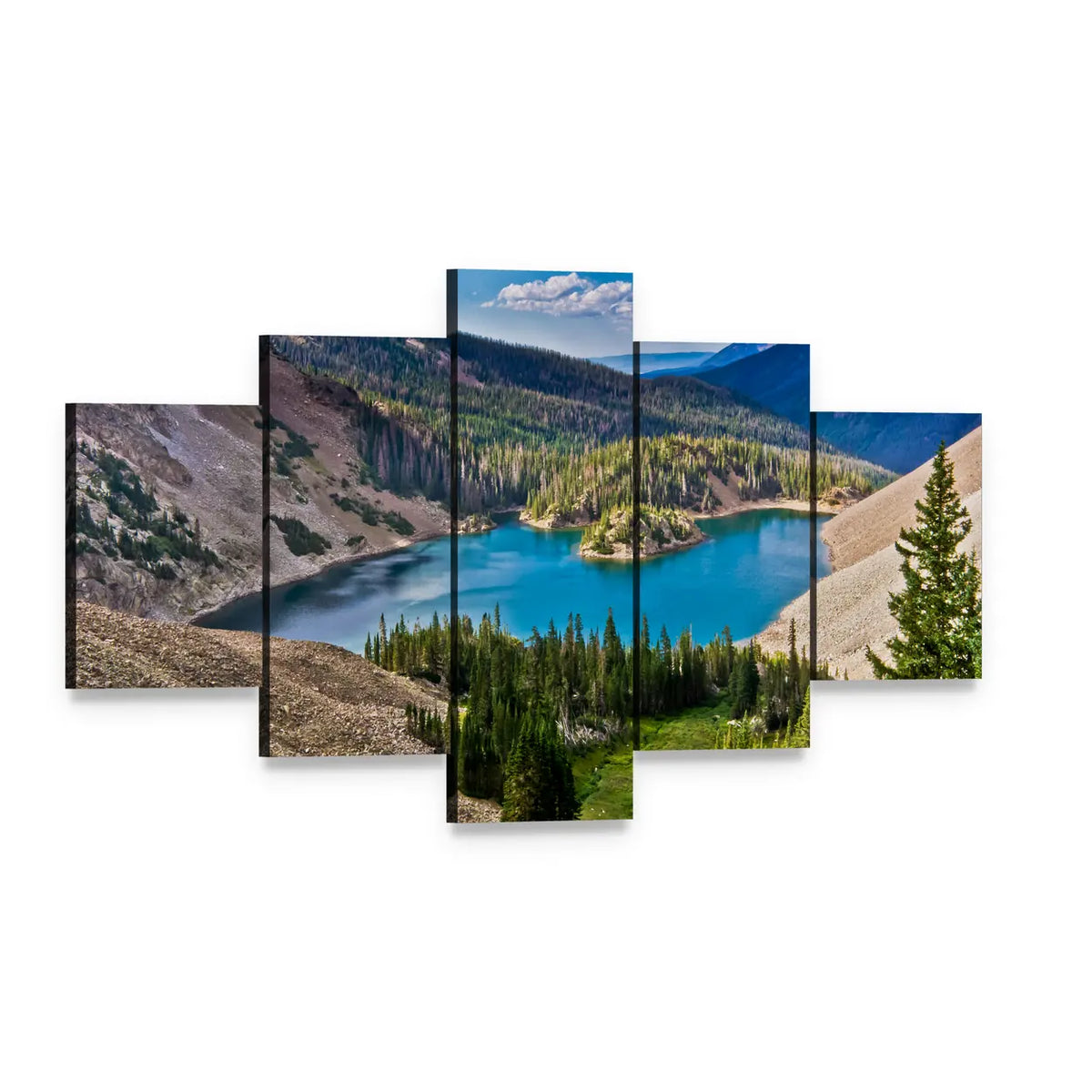 Lake Agnes in Colorado Canvas Wall Art, 5 panel 5 Star layout gallery wrapped canvas set, angled product view