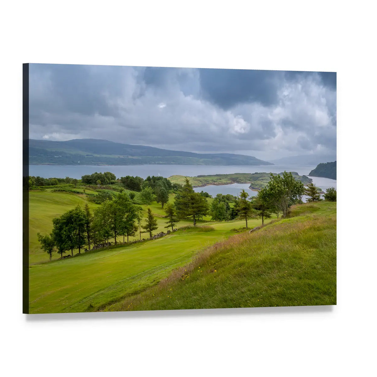 Tobermory Bay Coastal Landscape Canvas Wall Art, single panel gallery wrapped canvas, angled product view