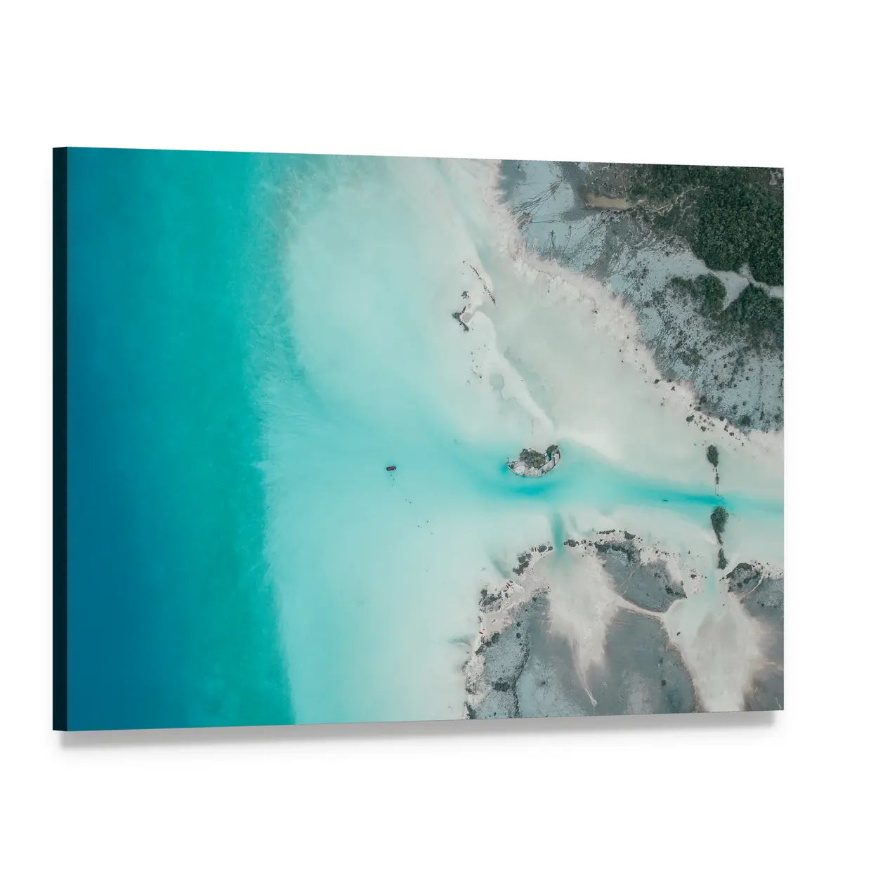 Lagoon Of Seven Colors Lake Bacalar In Mexico Canvas Wall Art, single panel gallery wrapped canvas, angled product view