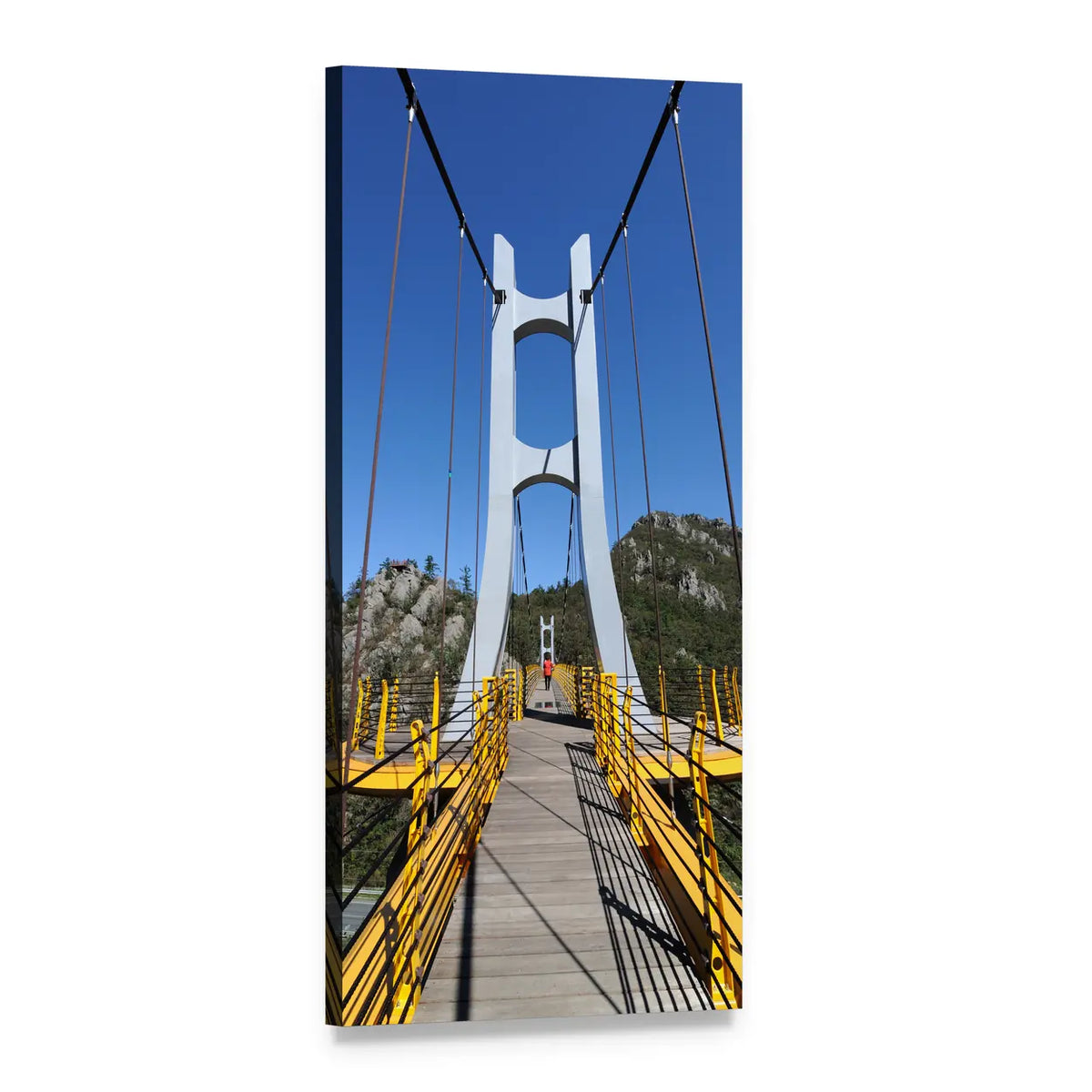Suspension Bridge with Yellow Railings Vertical Canvas Wall Art, 1 panel 1 Vertical layout gallery wrapped canvas set, angled product view