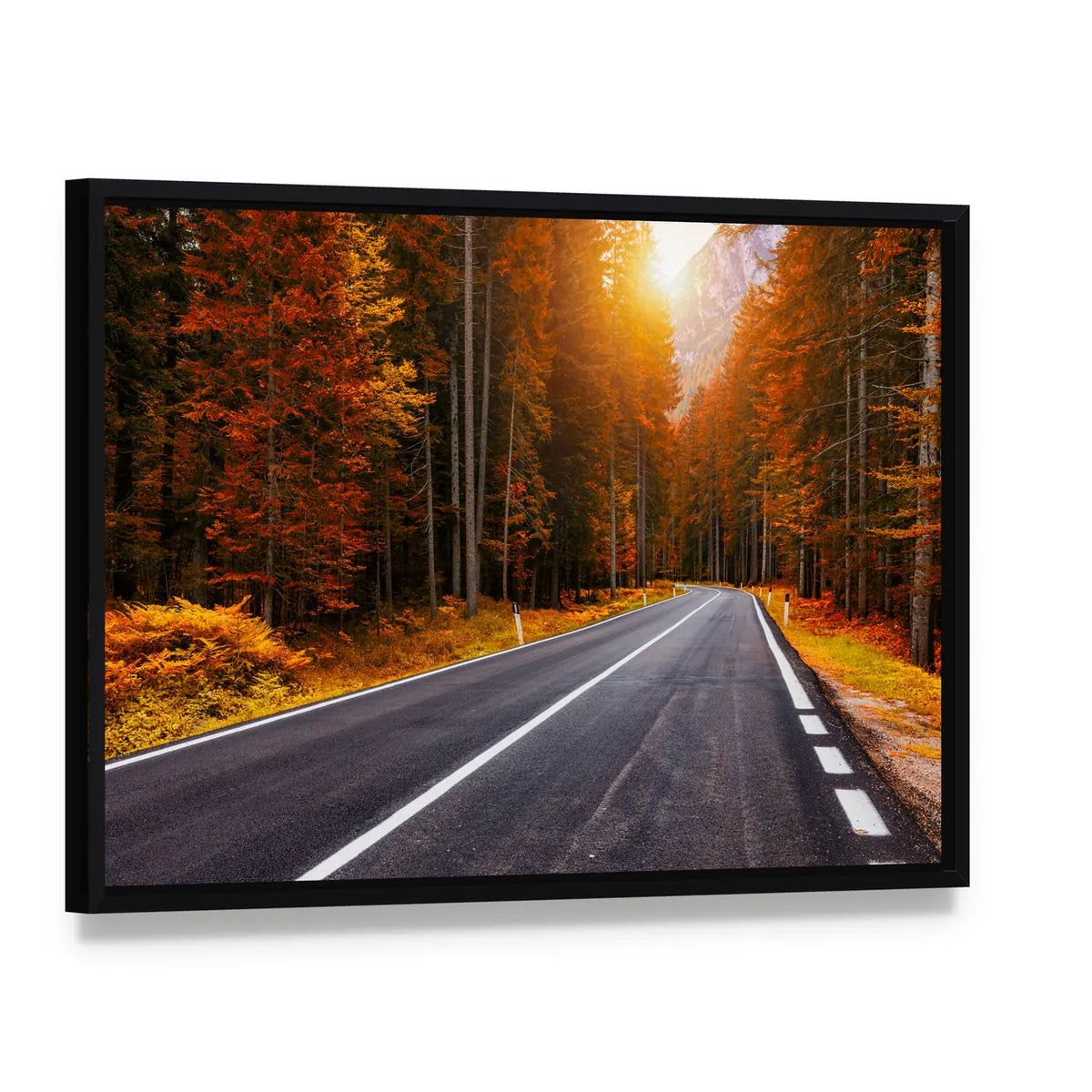 Asphalt Roads In Italian Alps In South Tyrol Canvas Wall Art, framed canvas in a black floater frame, angled product view