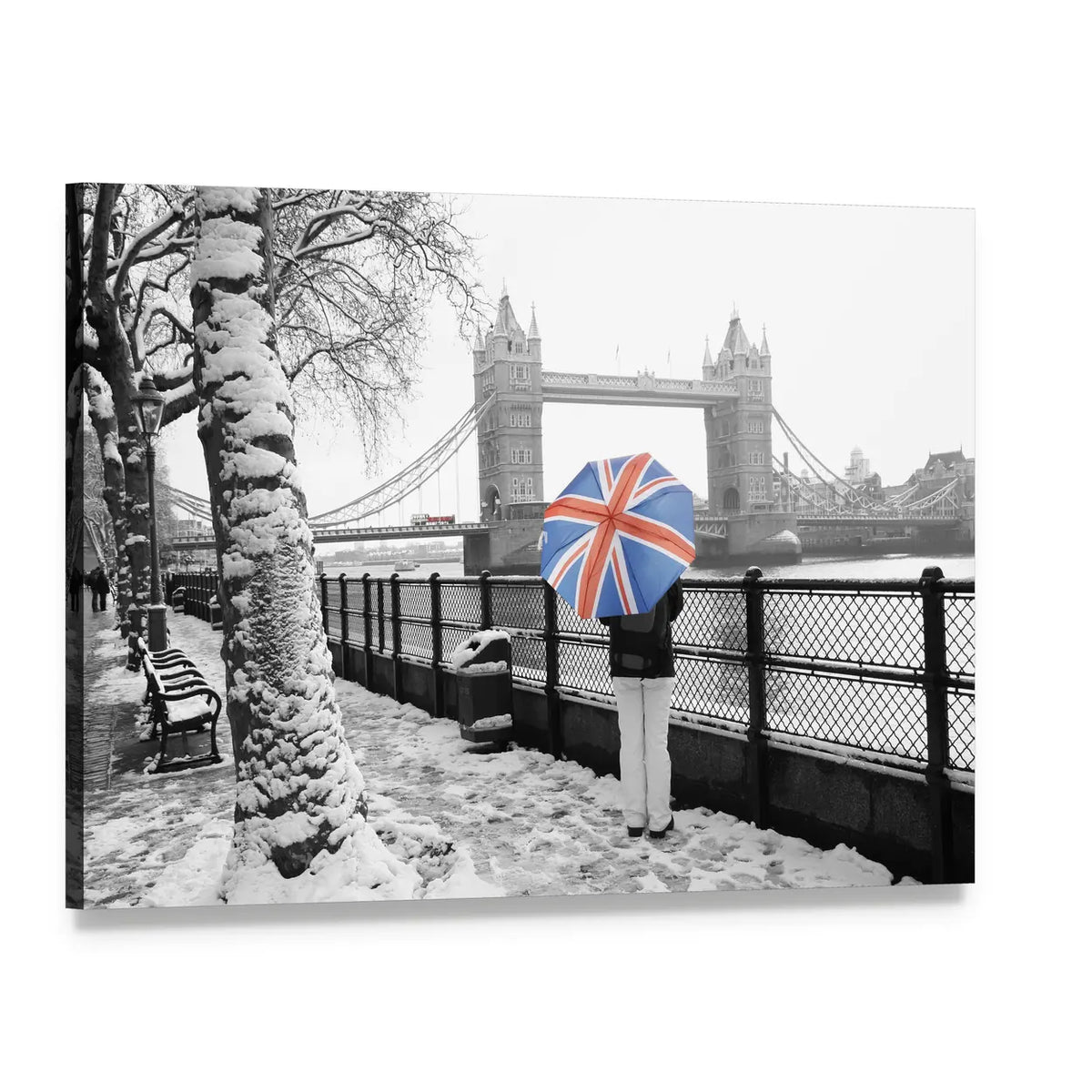 Tower Bridge on a Snowy Day Canvas Wall Art, single panel gallery wrapped canvas, angled product view