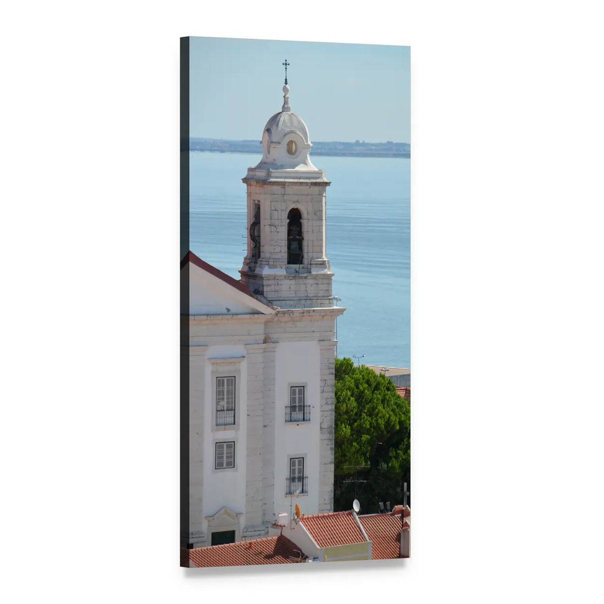 Lisbon Historic Center Bell Tower Vertical Canvas Wall Art, 1 panel 1 Vertical layout gallery wrapped canvas set, angled product view