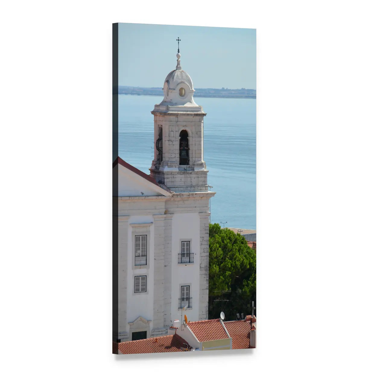 Lisbon Historic Center Bell Tower Vertical Canvas Wall Art, 1 panel 1 Vertical layout gallery wrapped canvas set, angled product view