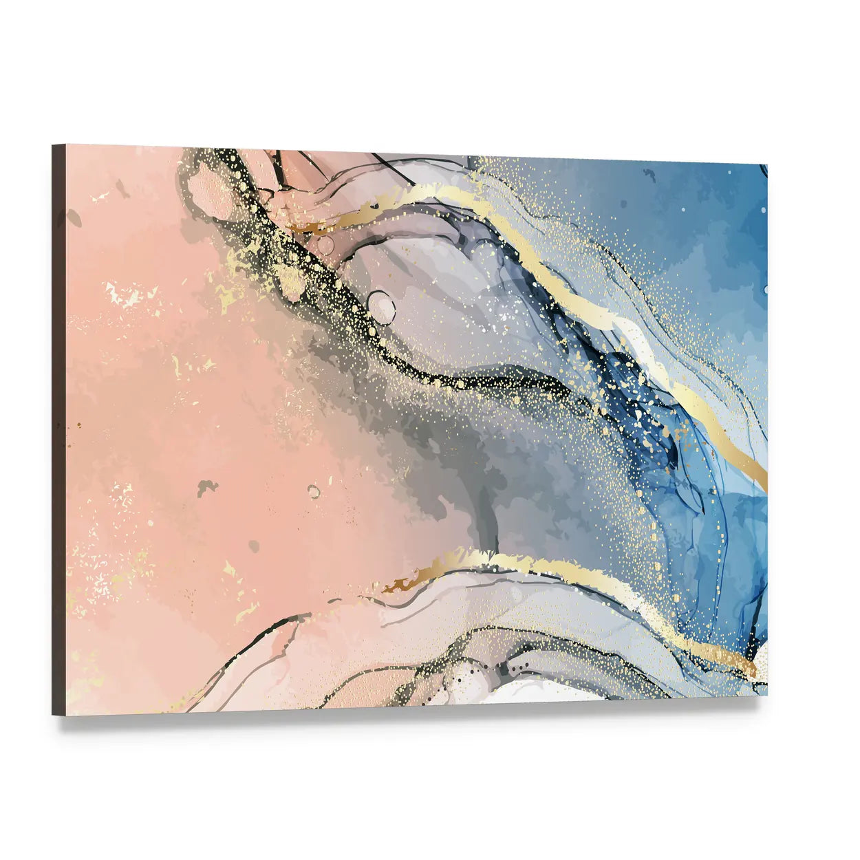 Pastel Marble Abstract with Gold Veins Canvas Wall Art, single panel gallery wrapped canvas, angled product view