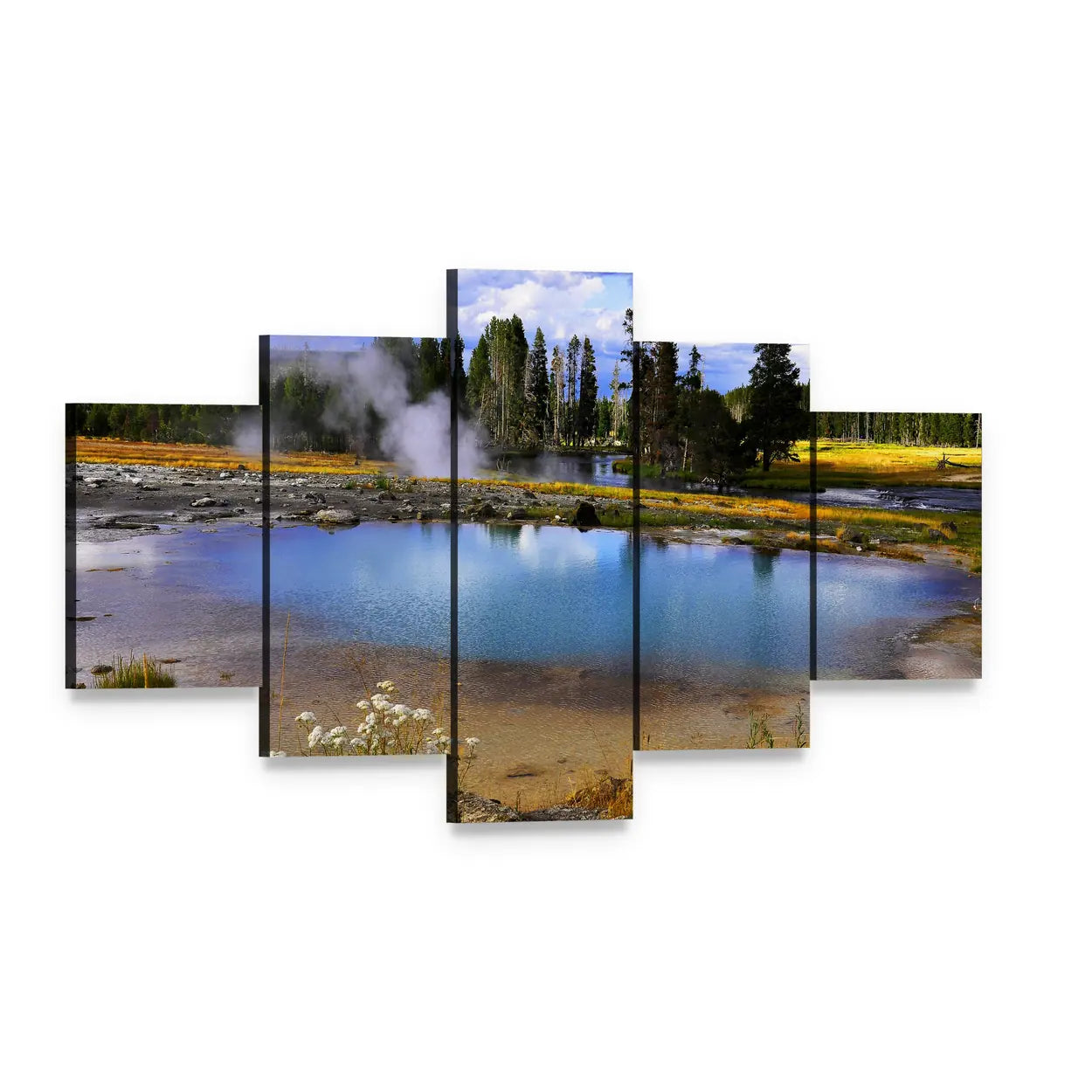 Silent Geyser in Yellowstone Canvas Wall Art, 5 panel 5 Star layout gallery wrapped canvas set, angled product view