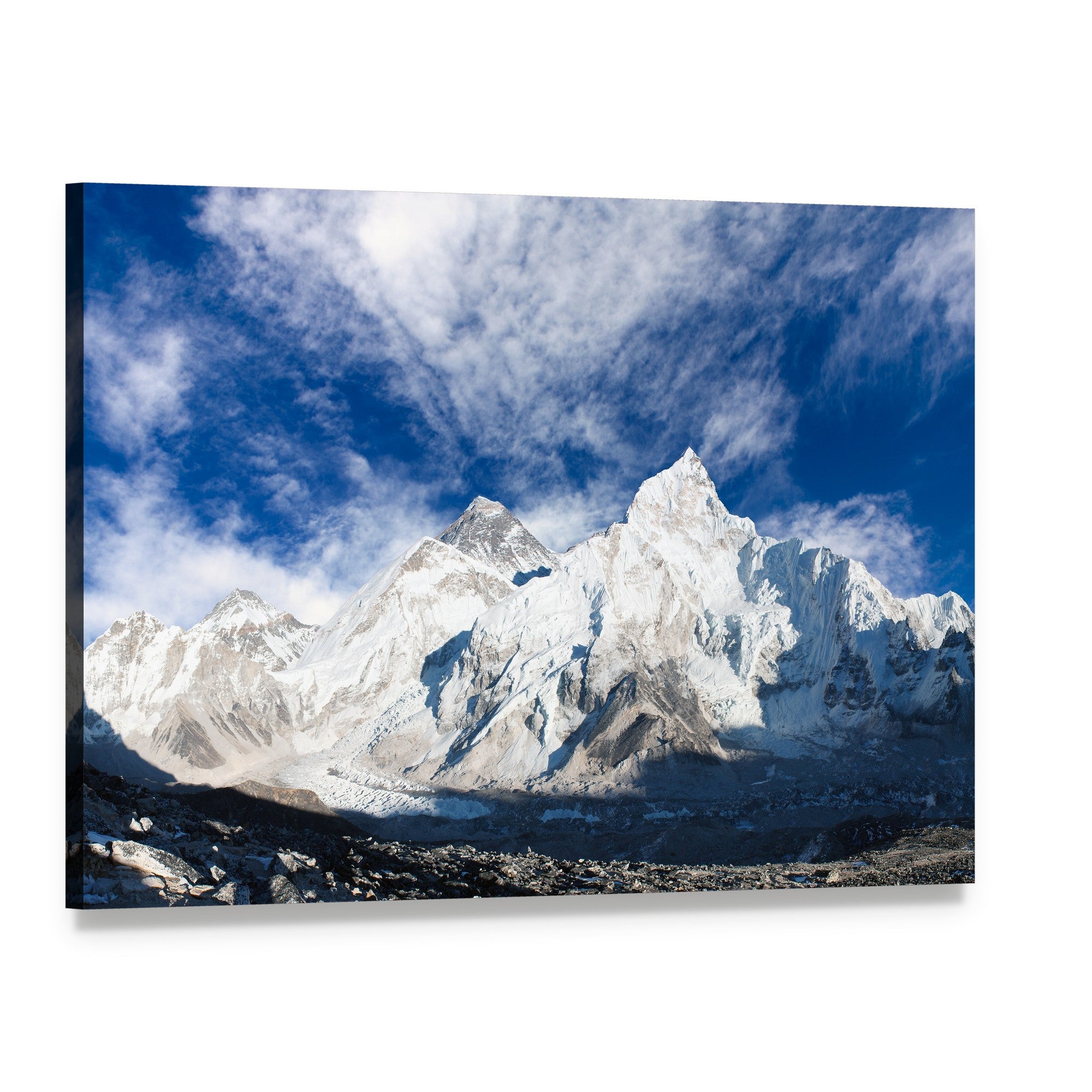 Mount Everest and Khumbu Glacier Under Dramatic Sky Canvas Wall Art, single panel gallery wrapped canvas, angled product view